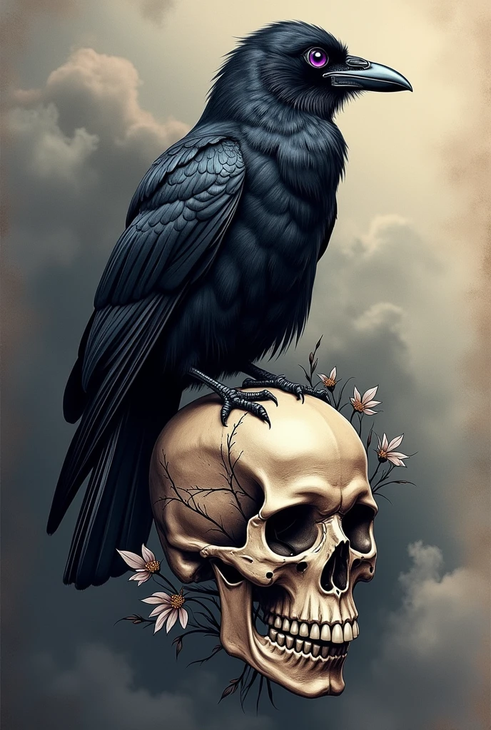 I would like to create a semi-realistic tattoo design featuring a crow and a skull for my forearm. 