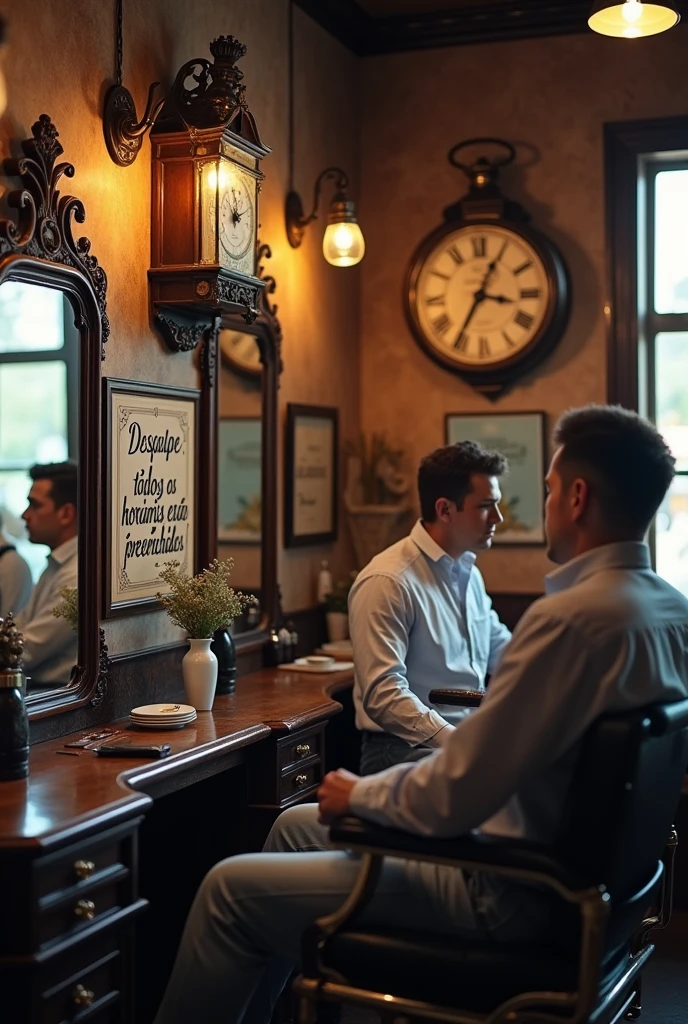 Barber Shop Fully Booked Announcement
With a clock and in Portuguese 