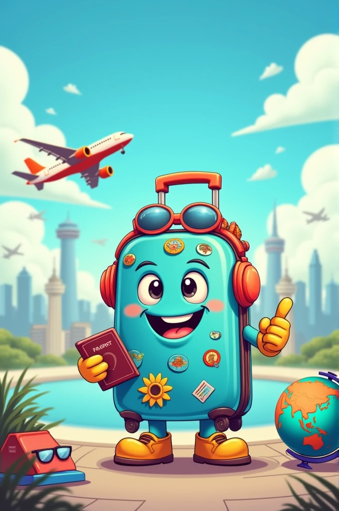 I want to design a mascot for a travel agency where all the items needed to travel on a plane are implemented.