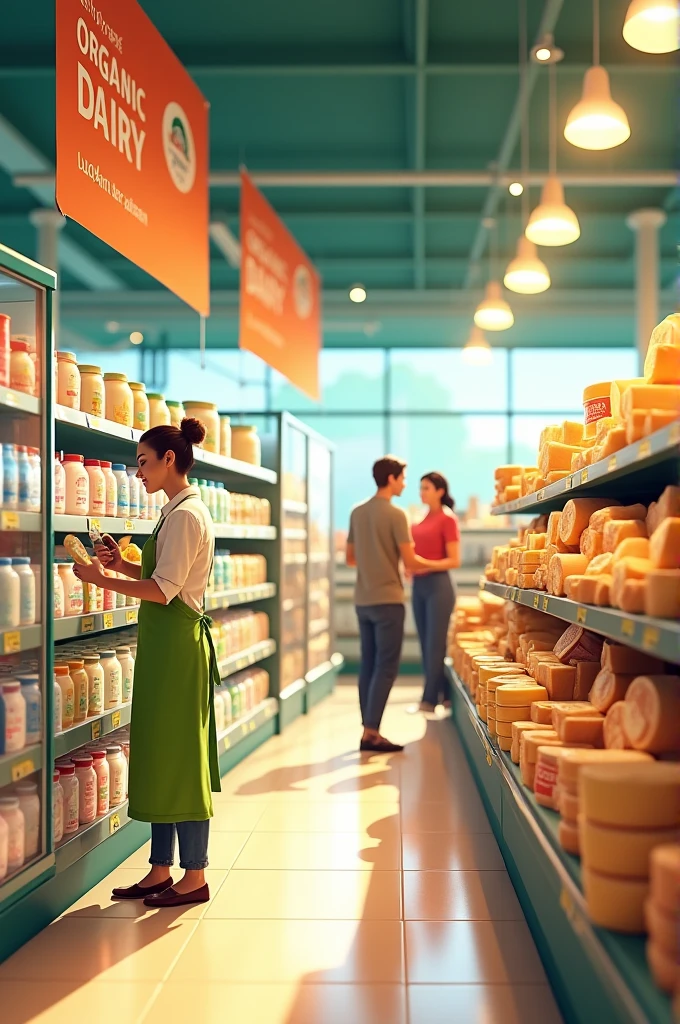 3D Illustration of the dairy section in a supermarket
