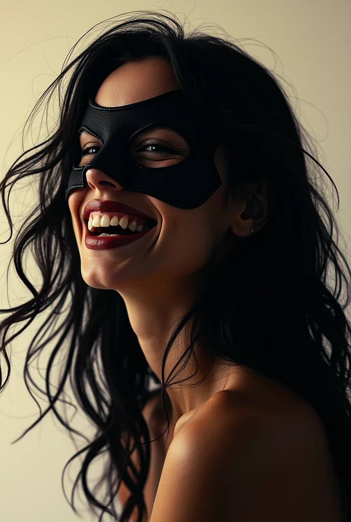 1 , 独奏, high resolution, breastsout, simple background, Bblack hair, eyes locked, mask, ass pov, breastsout, laughter, lateral view, Chromatic aberration, American propaganda poster,