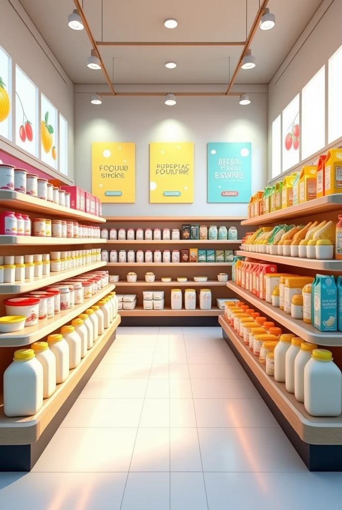 3D illustration of a supermarket dairy section without people