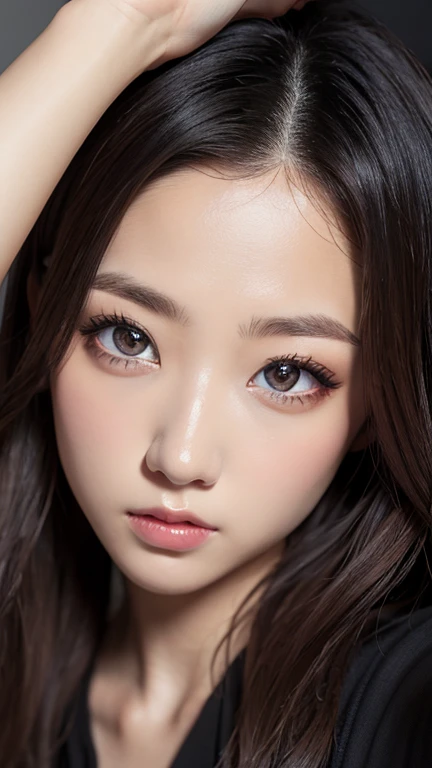 He has big eyes,、Please draw a woman&#39;s face with a gentle smile.。The skin is translucent white.、Pink natural make-up、A subtle pink lip shines on her lips.。Apply a light amount of mascara to your eyes、Please express a gentle gaze。she、It has a delicate and clean atmosphere.、At the same time, it gives off a confident impression.。(The face is a little small、The nasal muscle is passing through it.、Feminine yet intellectually sophisticated)。