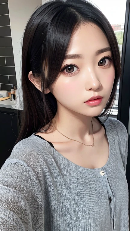 He has big eyes,、Please draw a woman's face with a gentle smile.。The skin is translucent white.、Pink natural make-up、A subtle pink lip shines on her lips.。Apply a light amount of mascara to your eyes、Please express a gentle gaze。she、It has a delicate and clean atmosphere.、At the same time, it gives off a confident impression.。(The face is a little small、The nasal muscle is passing through it.、Feminine yet intellectually sophisticated)。