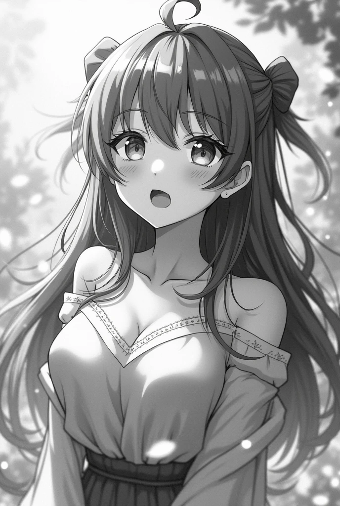 Anime girl moaning in black and white. 