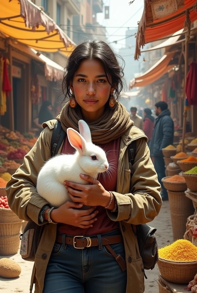 a tough northeastern woman with a rabbit in her hand, and the couscous