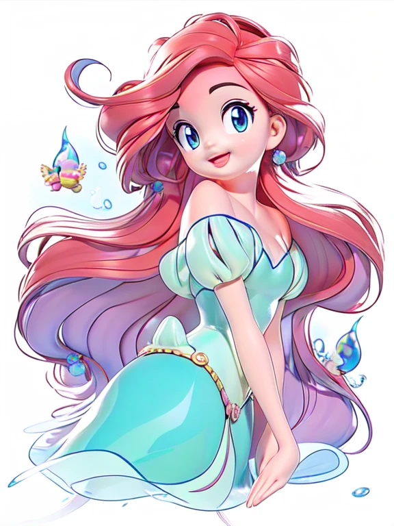 ariel the little mermaid,Close-up of redhead, disney style style, cute big breasts, Chibi, inspired by Puru, offcial art, Excellent, Bubl, Pomart style, tmasterpiece, Best quality, 3 d model, フォトリアリスティック, Rich details, HD render mixer, claymaterial, white backgrounid