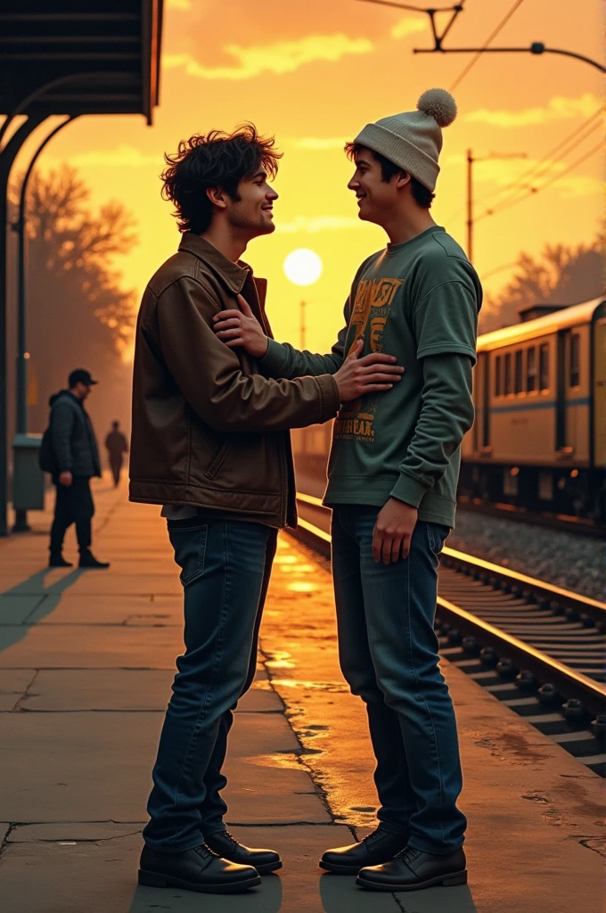 Two male friends saying goodbye, never to see each other again.