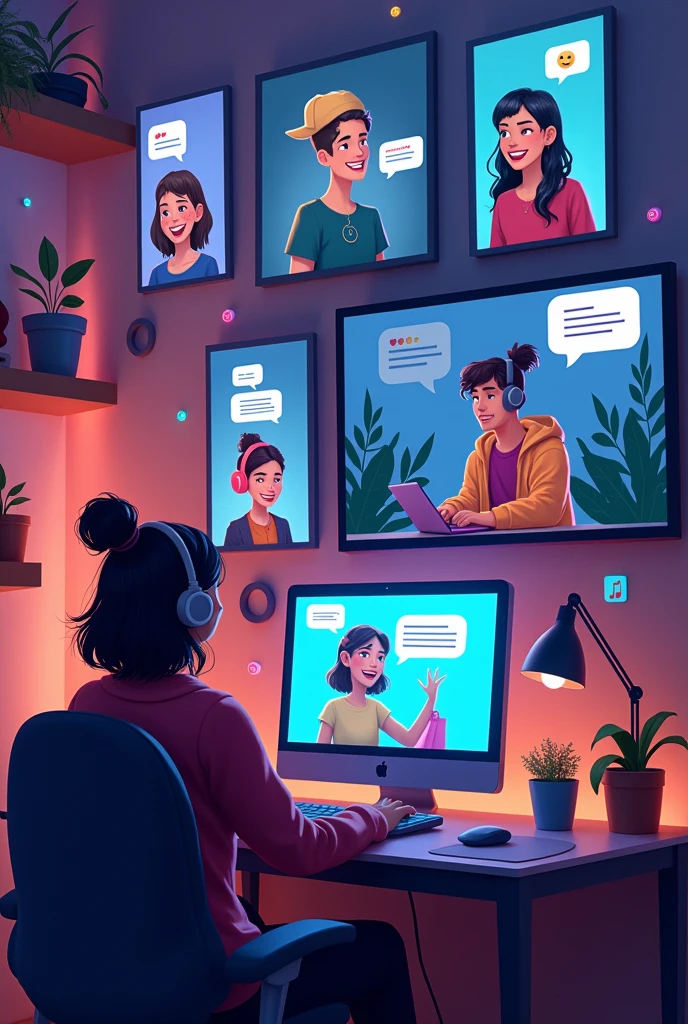 internet, role a, discord, friendship, virtual environment, Do the same thing, but with all of them by computer and far apart from each other, as if they were messaging.