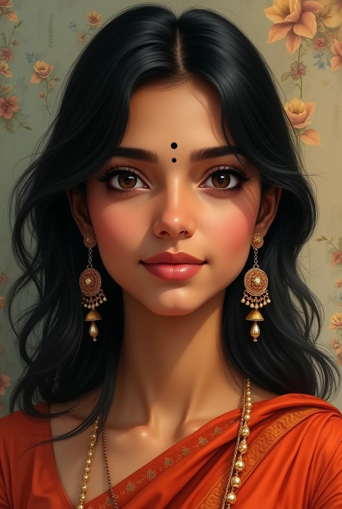 (photorealism:1.2), Create girl with the name Hridhya
Medium Black color Hair,
Whitish skin
Medium size eyes, black color
Brown color lips
Oval face
Straight nose
Black eyebrows ( medium size )
Medium size ears with long ear rings
Big chin
Little black Circle around eyes
South Indian girl 25yrs