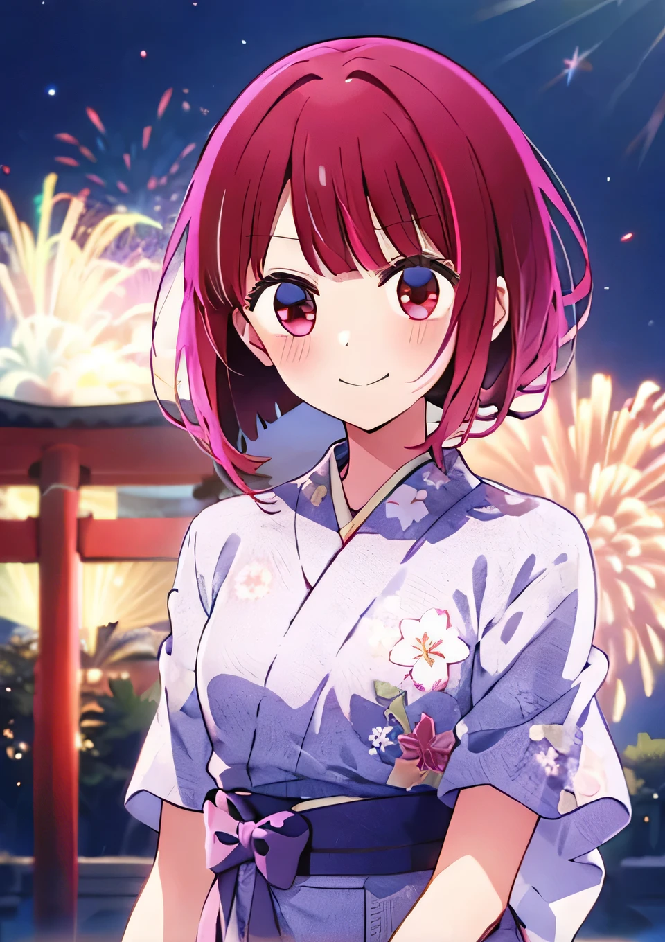 Fireworks at the shrine Wear a yukata smile