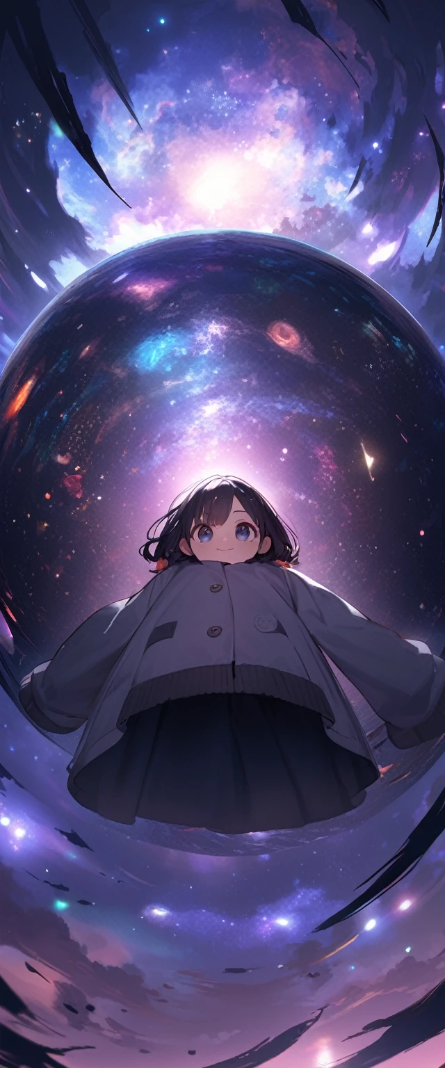 quality\(masterpiece, best quality,8k,wallpaper of extremely detailed CG unit,hight resolution,top-quality,top-quality real texture skin,hyper realisitic,increase the resolution,RAW photos,best qualtiy,highly detailed,the wallpaper\), BREAK ,1girl\(chibi,super cute, adorable, kawaii,small ???,5 years old,chibi,big smile,cute smile,wearing jacket\(leather\(very detailed\),(black:1.3),(((very big))),too big,smooth, shiny,over long sleeves,(sleeves past fingers:1.4),long sleeves,dynamic pose\),weaing only jacket,full body,big eyes,cosmic eyes,black long hair\(cosmic hair,braid hair,\)\), BREAK ,background\(at fashion studio,flowers\((black:1.3),many kinds of flowers,beautiful\),best lighting,\),flom below,dynamic angle