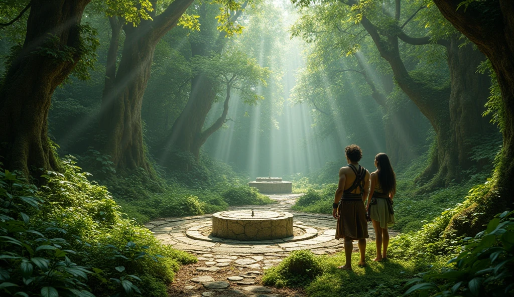 In the heart of the forest, they found an ancient stone circle covered in thick moss. In the center of that circle, there was a stone altar with strange markings etched into its surface. Unbeknownst to them, they had discovered the place where the village rituals were held.
(Pemain : The Queen of the Forest, Jaka dan andi laki-laki)