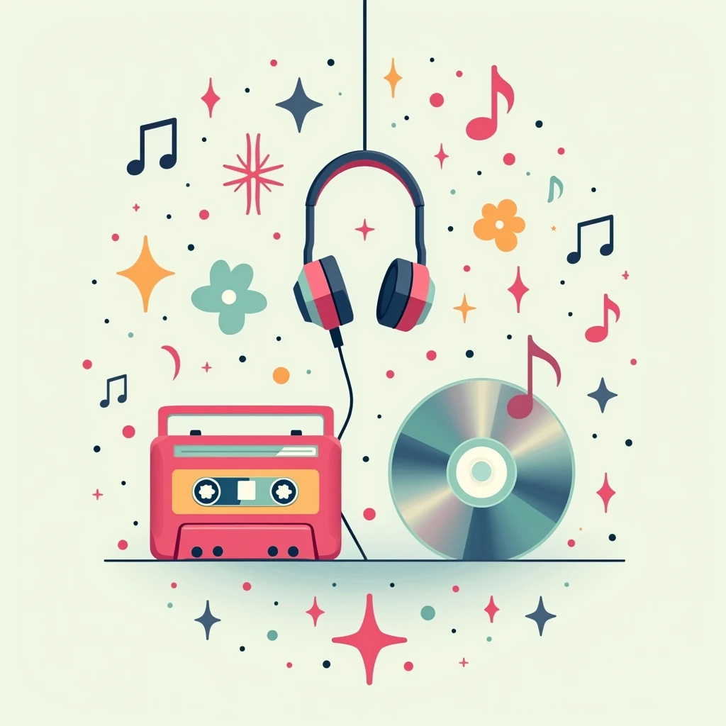 modern style,flat design,Fashion,music,Recorder,cd,earphone,music符号,Minimalist style,music元素,Pop elements,Mp3,Light colors