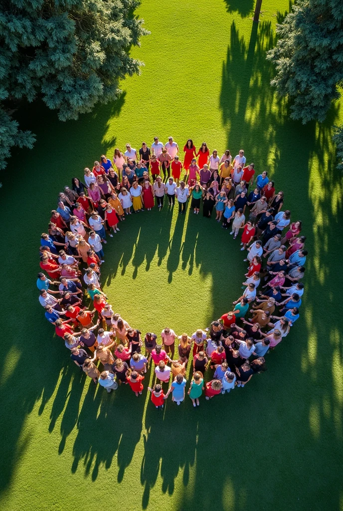 Aerial view of people in a circle 