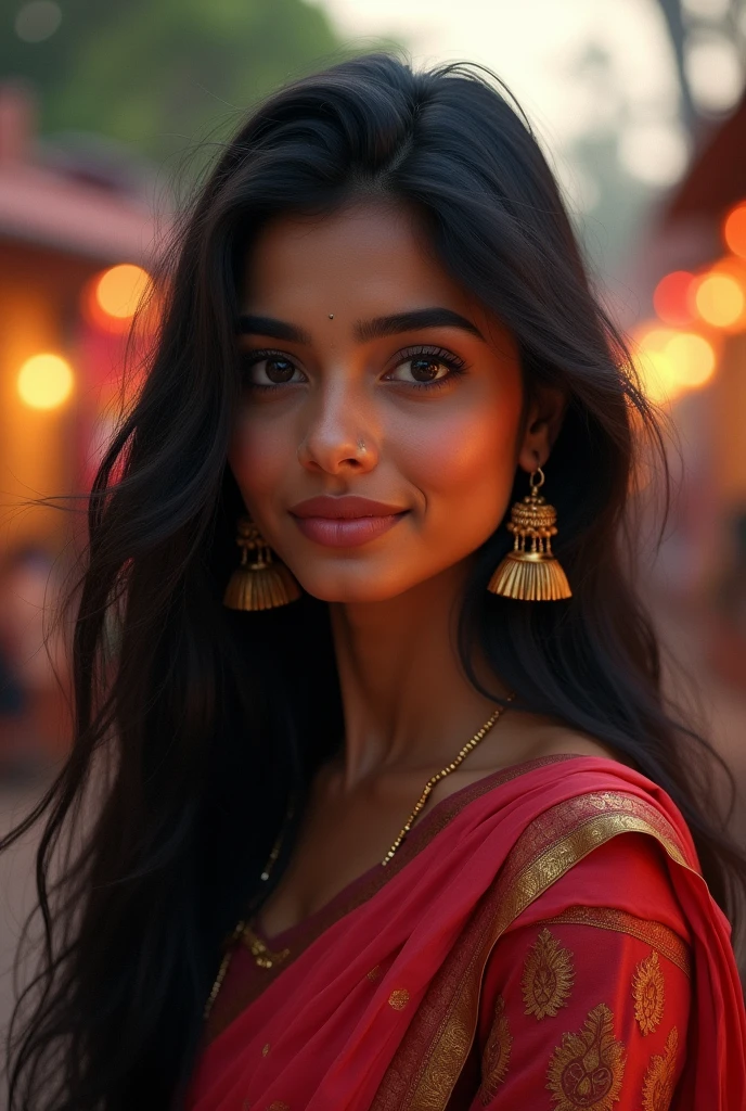 (photorealism:1.2), Create girl with the name Hridhya

Medium Black color Hair, 
Whitish skin
Medium size eyes, black color
Brown color lips
Oval face
Straight nose
Black eyebrows ( medium size )
Medium size ears with long ear rings

Black color hair, hair complete back
Curve chin face 
Forehead medium
Little black Circle around eyes
South Indian girl 25yrs
