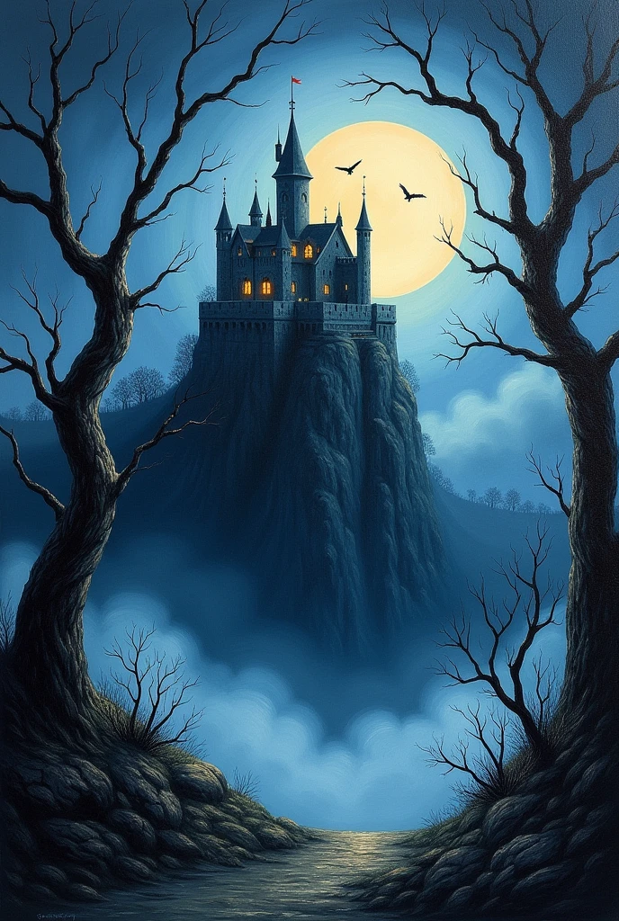 
A gothic and spooky acrylic painting 