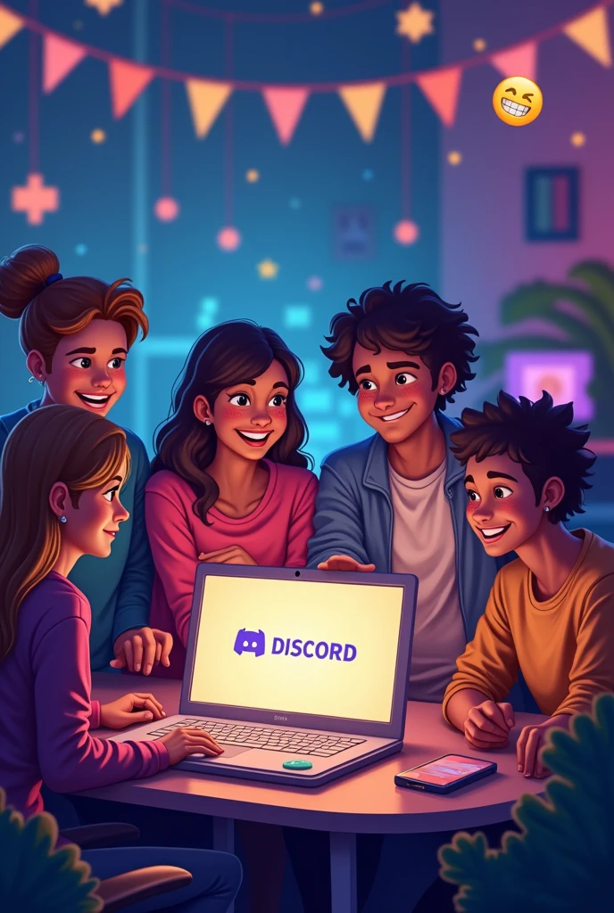 internet, role, discord, friendship, virtual environment, do the same thing but with all of them on the computer as if they were chatting by message 