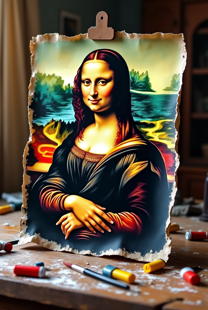 Brzydko namalowana mona Lisa na kartce