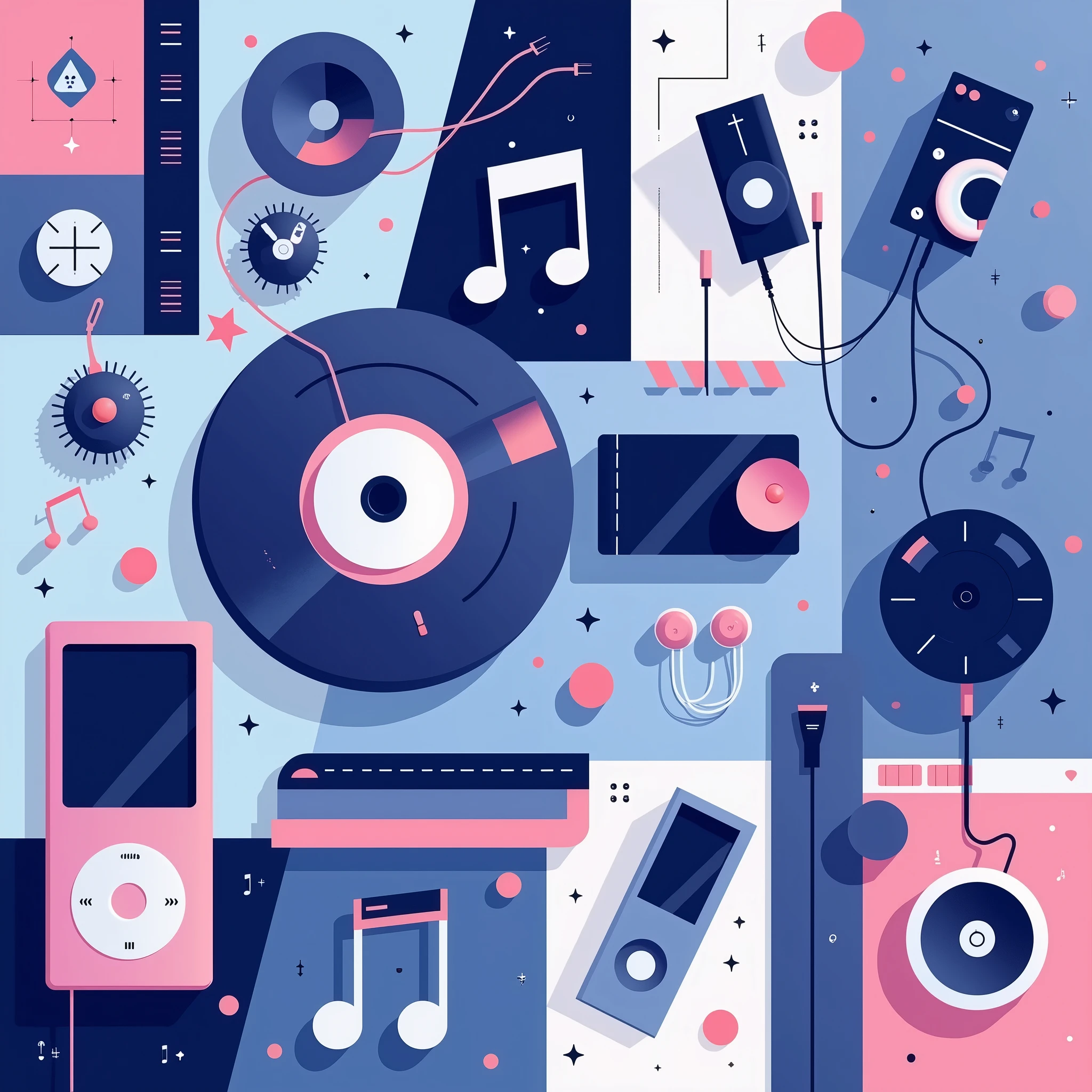 modern style,flat design,Fashion,abstract,music,Recorder,cd,earphone,music符号,Minimalist style,music元素,Pop elements,iPod,Mp3,Cool colors