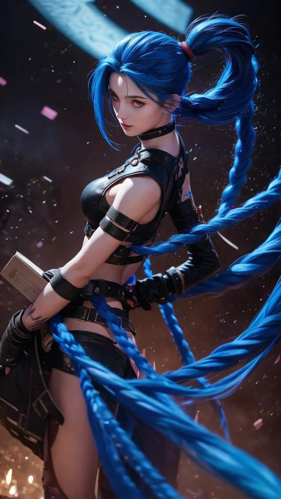 Blue Haired Girl, Book, Arcanum, red-lips, Arcanum. Book, Girl with twin braids and blue color., Book, Arcanum, Book de Arcanum, Book usa uma blusa marrom com um 'x' no meio sa blusa, Arcanum, Book wears leather pants, estilos Arcanum, Book, Eyes pink