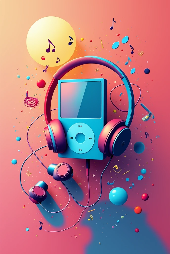 modern style，flat design，Fashion，abstract，music，Recorder，cd，earphone，music符号，Minimalist style，music元素，Pop elements，iPod，Mp3，Cool colors