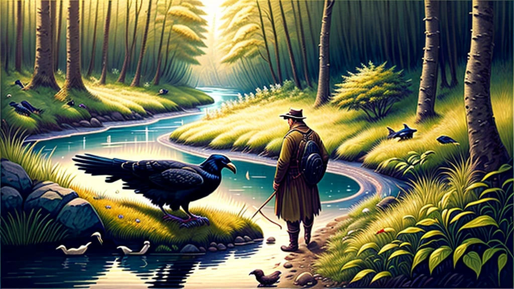 He then guided the animals to a nearby stream, where the cool water and thick bushes provided a safe haven.. Even when some animals hesitated to follow the raven, He continued his mission unfazed..