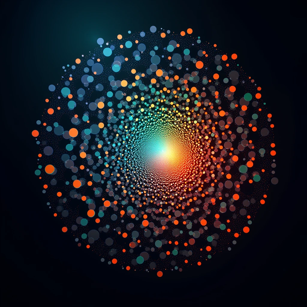 interconnected geometric shapes in vibrant colors, with circles, overlapping, creating a dynamic digital drawing pattern