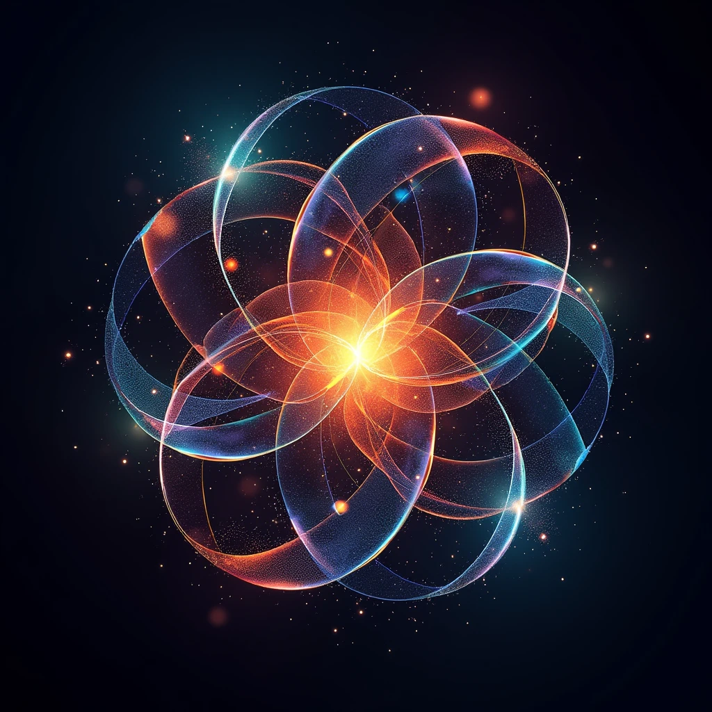interconnected geometric shapes in vibrant colors, with circles, overlapping, creating a dynamic digital drawing pattern