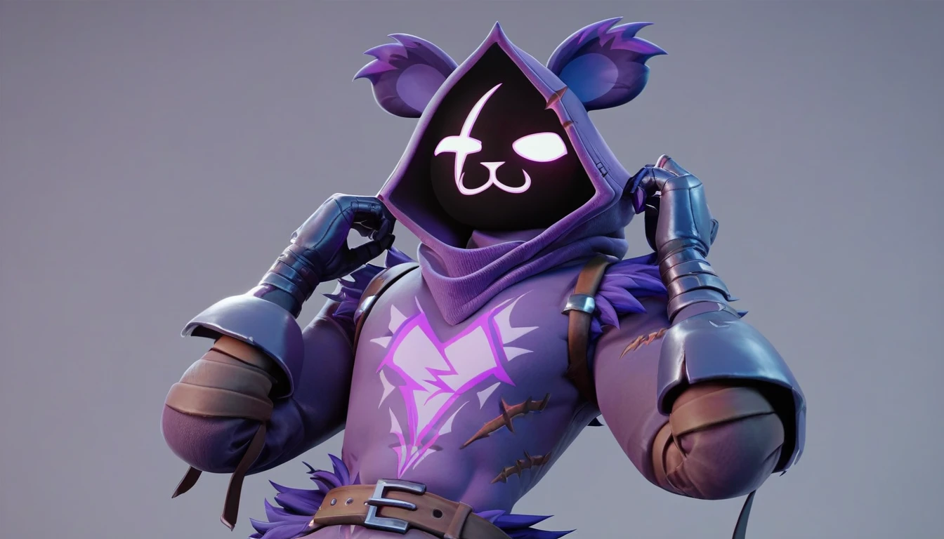 1boy, Raven team leader,purple hoodie, with no face, shadowed face, animal ears,purple skin, scar on eye, body skin, purple fur, waist belt, torso symbol, metal gloves, femboy, 