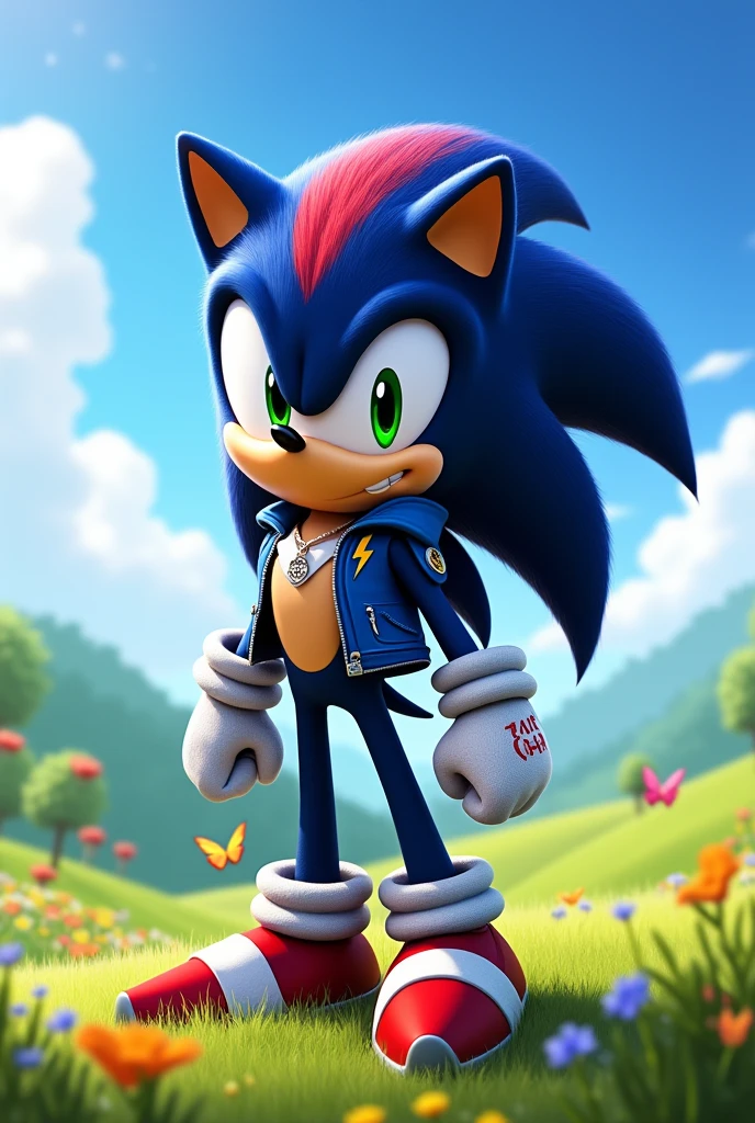 Can you make me a picture of Sasha the hedgehog, daughter of Shadow and Sonic the hedgehog?