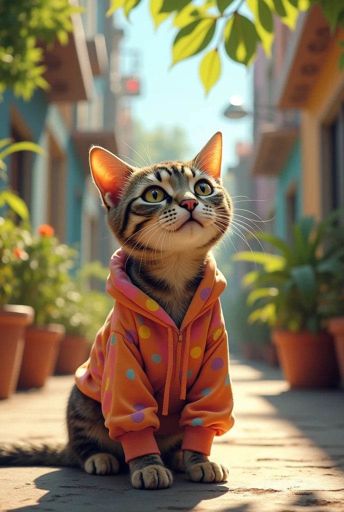 A normal cat with loose, baggy clothes.