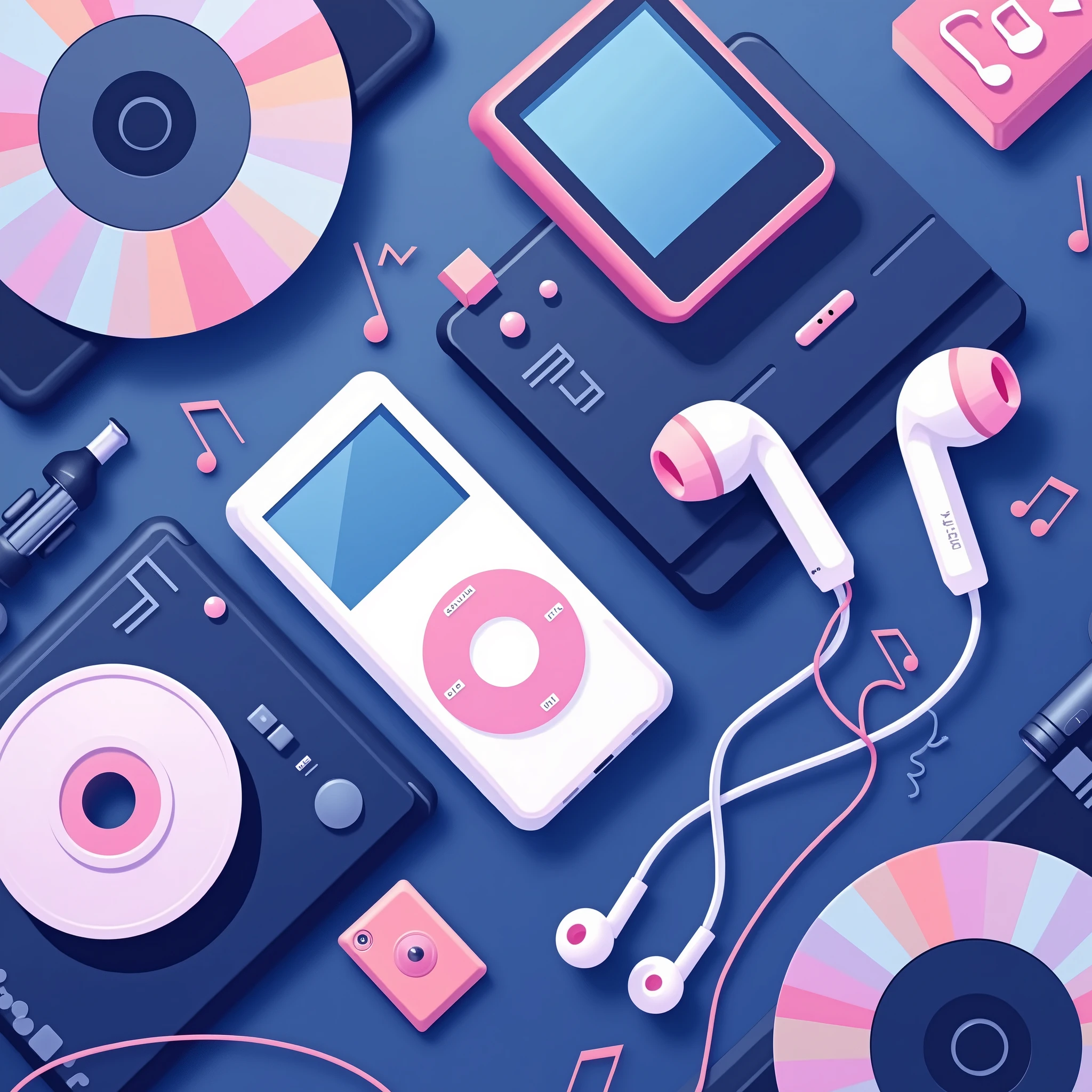 modern style,flat design,Fashion,abstract,music,Recorder,cd,earphone,music符号,Minimalist style,music元素,Pop elements,iPod,Mp3,Cool colors