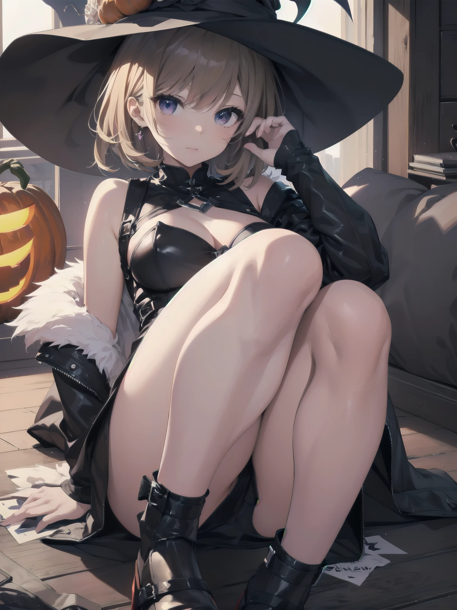 (Masterpiece: 1.3), (Best Quality: 1.2), close-up of one beautiful girl, super hyper-detailed illustration,
BREAK
The ultra-high definition、Top-notch image quality、Maximum quality、Full feet and hands、complete fingers、Beautiful and slender woman、1 person、Leather halloween Cosplay、Little Devil、Bery short hair、blackstockings、halloween 、cinematic lighting