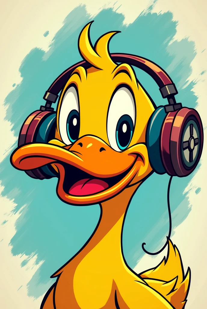Drawing of a duck with a cuphead style headset, just the face, 2d, duck style