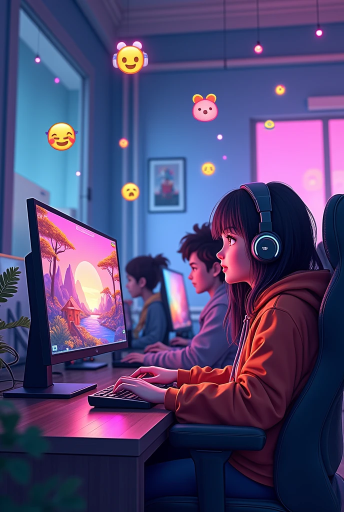 internet, role a, discord, friendship, virtual environment, Do the same thing, but with all of them by computer and far apart from each other, as if they were messaging.