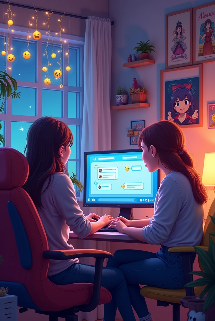 internet, role a, discord, friendship, virtual environment, Do the same thing, but with all of them by computer and far apart from each other, as if they were messaging.