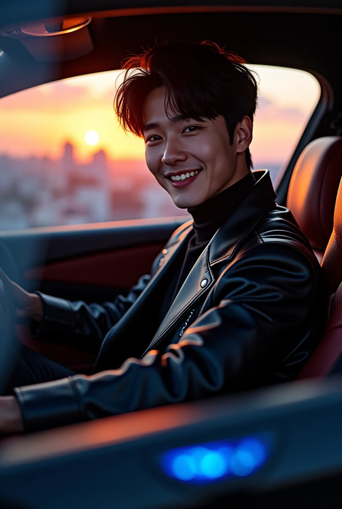 Make a picture of jungkook in a car
