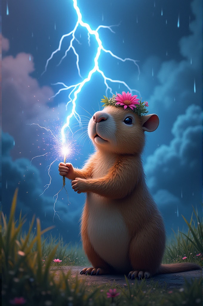 Capybara holding lightning