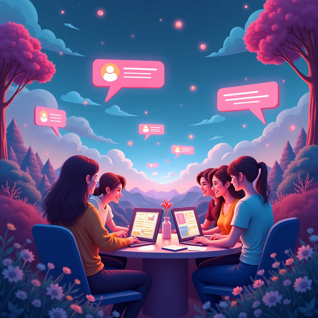 internet, role a, discord, friendship, virtual environment, Do the same thing, but with all of them by computer and far apart from each other, as if they were messaging.