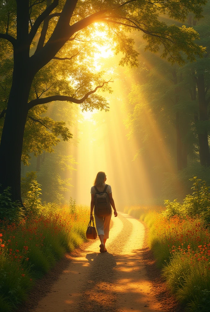 A road or path illuminated by the sunlight, symbolizing the journey guided by God.