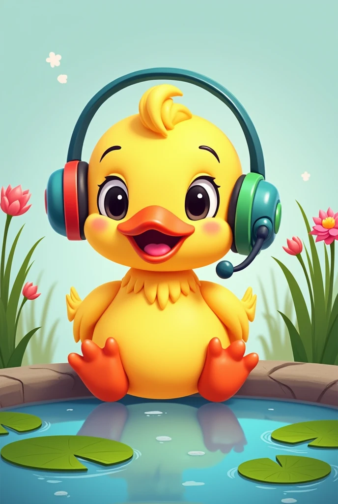 Drawing of a duck with headset, 2d, duck style