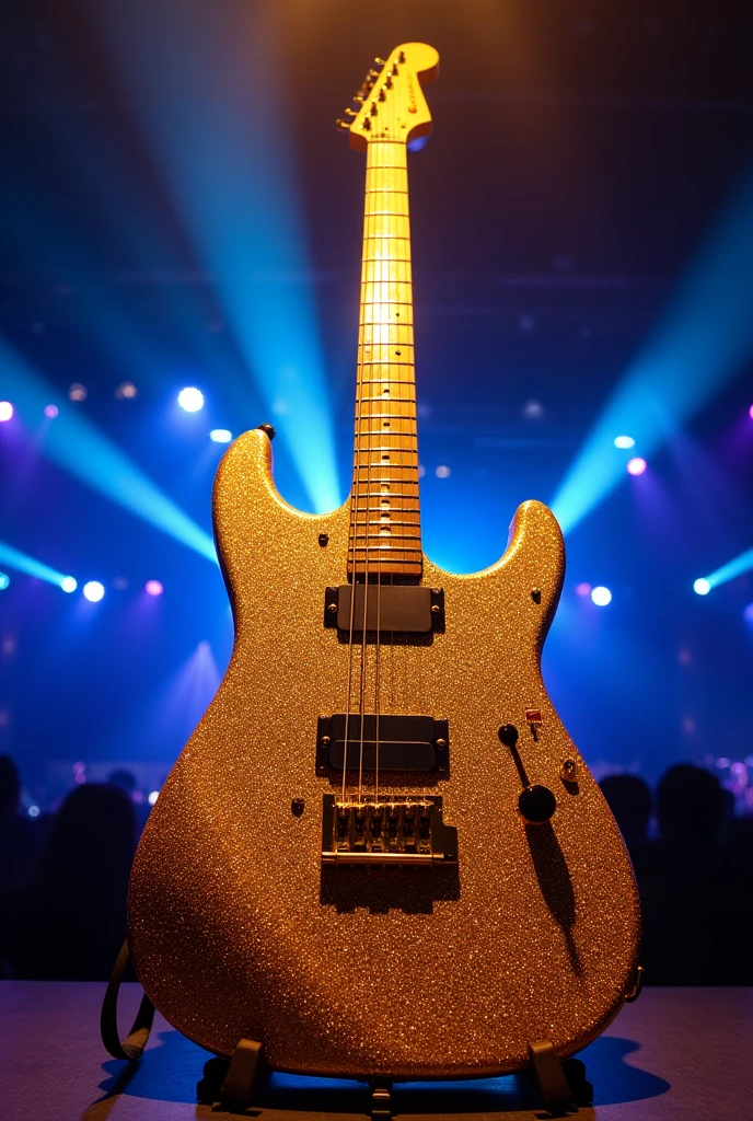Golden guitar with glitter that shines brighter than anything