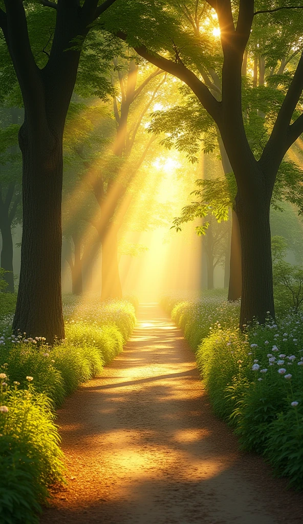 A road or path illuminated by the sunlight, symbolizing the journey guided by God.