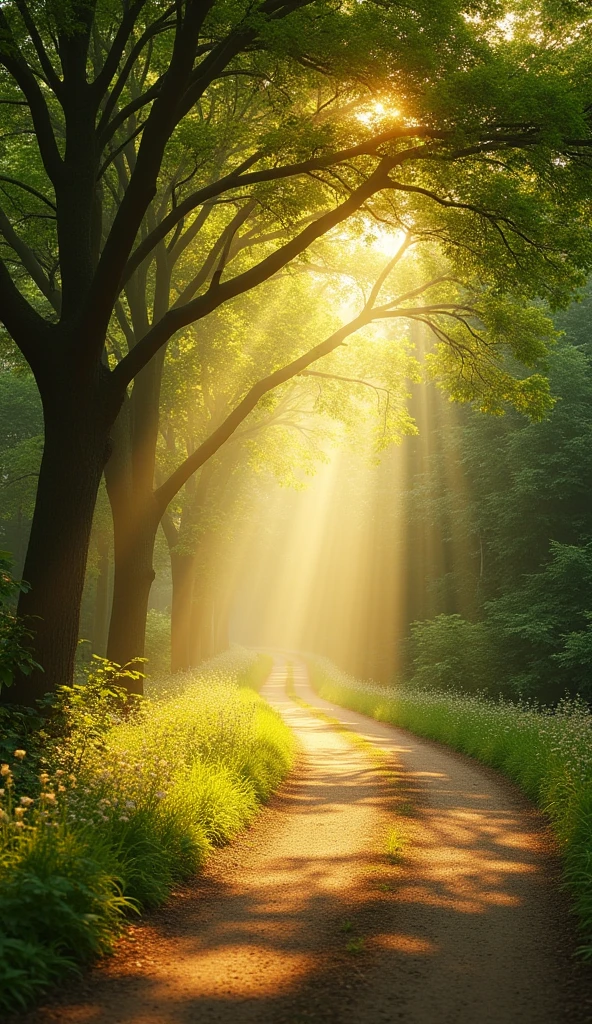 A road or path illuminated by the sunlight, symbolizing the journey guided by God.