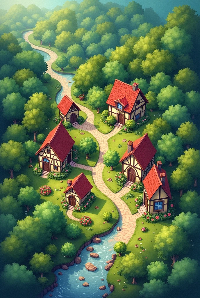 Map, bird eyes view, town, forest 