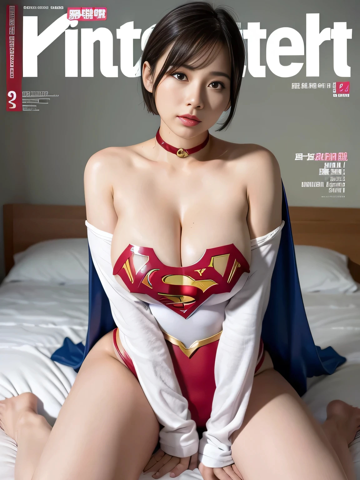 masterpiece、Rubber Supergirl Costume、Short Hair、Sitting deep in the hospital bed、Crisis situation、Big and ample breasts、looking at the camera、Shiny、Off the shoulder、choker、Long sleeve、exy poses to seduce、Sweaty skin、Model body type、Alluring、charm、Enchanting、Abused、test subject、victim、Wild、Photorealistic、latex、Expose your belly、athlete、High leg leotard、Photo magazine cover、Cape、Glamorous cleavage、barefoot、Young wife in her teens、