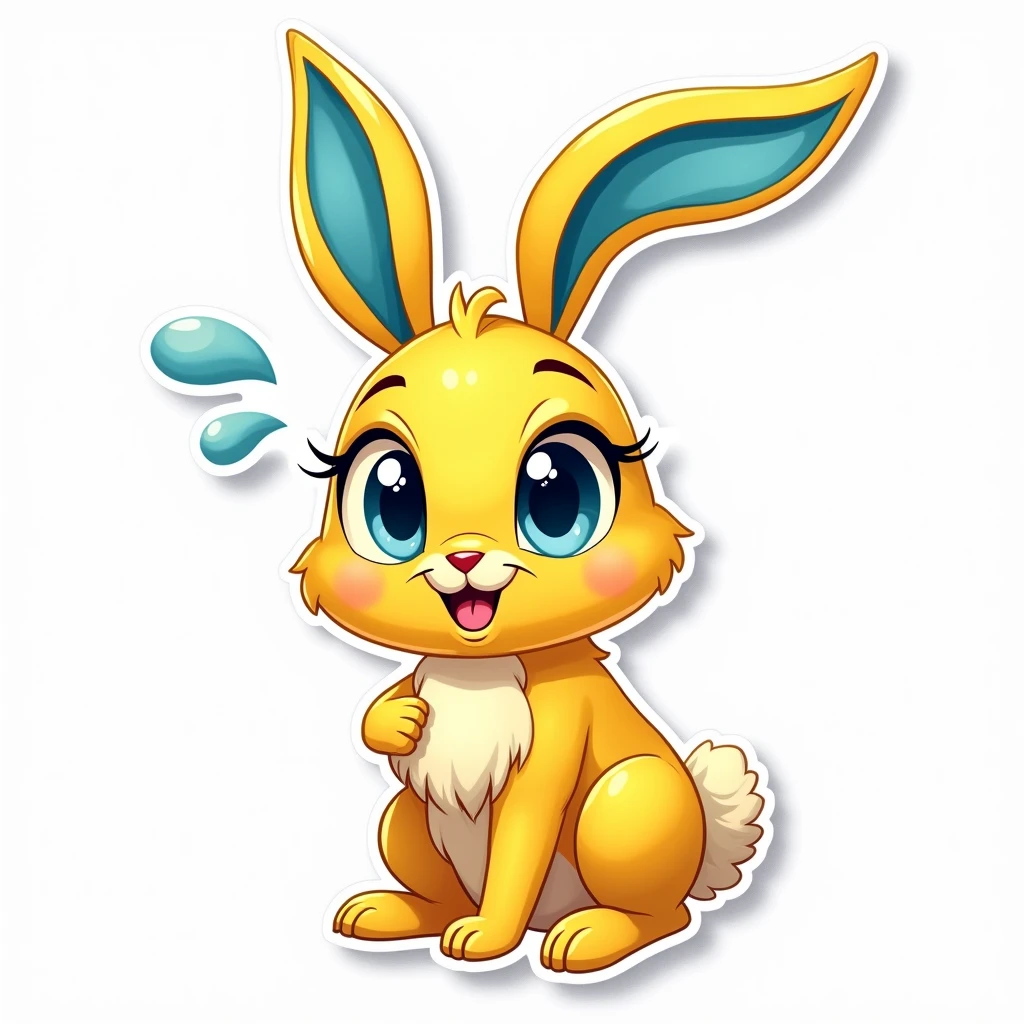 yellow blue rabbit Sticker style No background