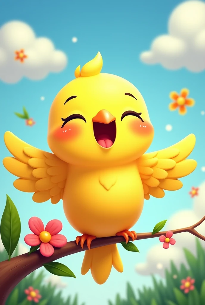 Yellow Parakeet**: Draw a yellow parakeet in cartoon style, with outstretched feathers and a cheerful expression. The feathers should be well defined and the body should be rounded for a more cartoonish effect. 2. **
in