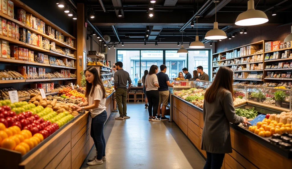 Image of a minimarket selling computers and food
